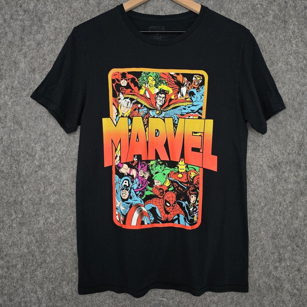 Marvel Shirt Mens S‎ Black Comic Heroes Avengers Superhero Graphic Tee Top